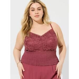 Torrid Lace Smocked Crop Top Plus Size 3X Maroon Babydoll